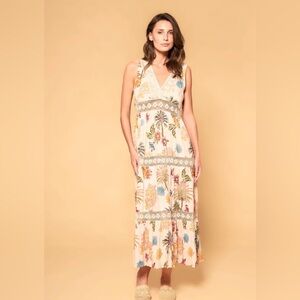 Z&L Europe Asilah Cream Tropical Print Lace Accent Maxi Dress XL Petite NWT